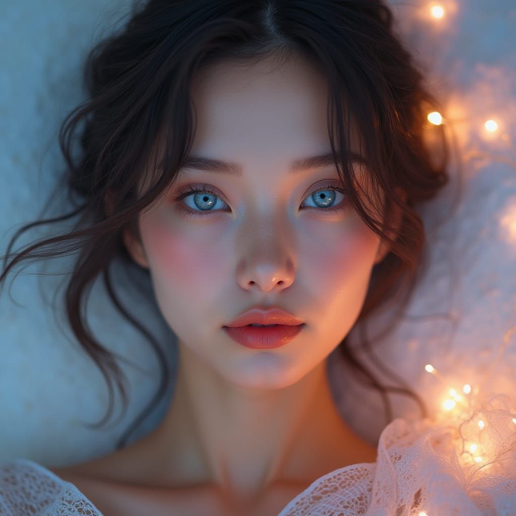 Captivating Woman with Sapphire Eyes: Cinematic Portrait