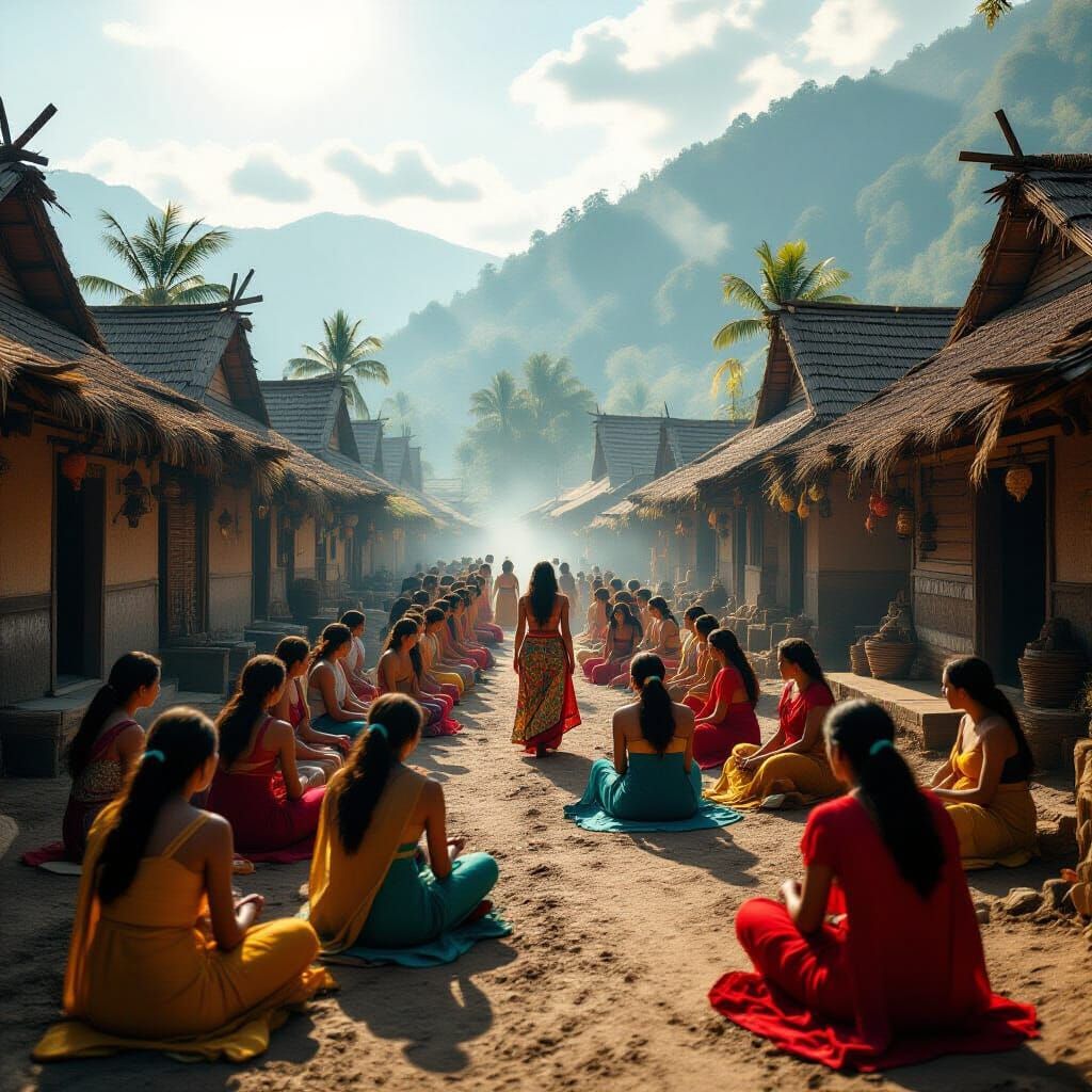 Matriarchy Village Scene with Many Women