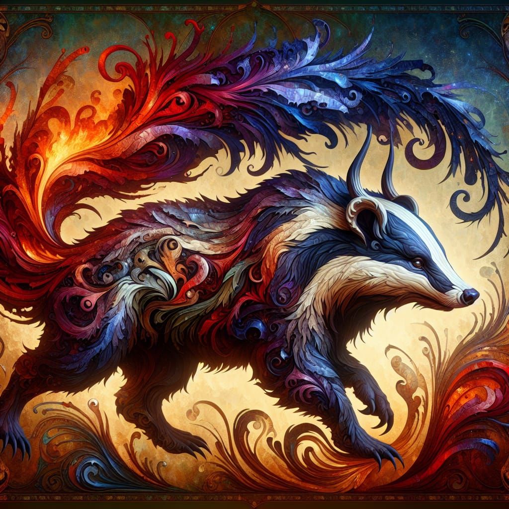 Mystical Badger-Bull Creature in Fantasy Setting