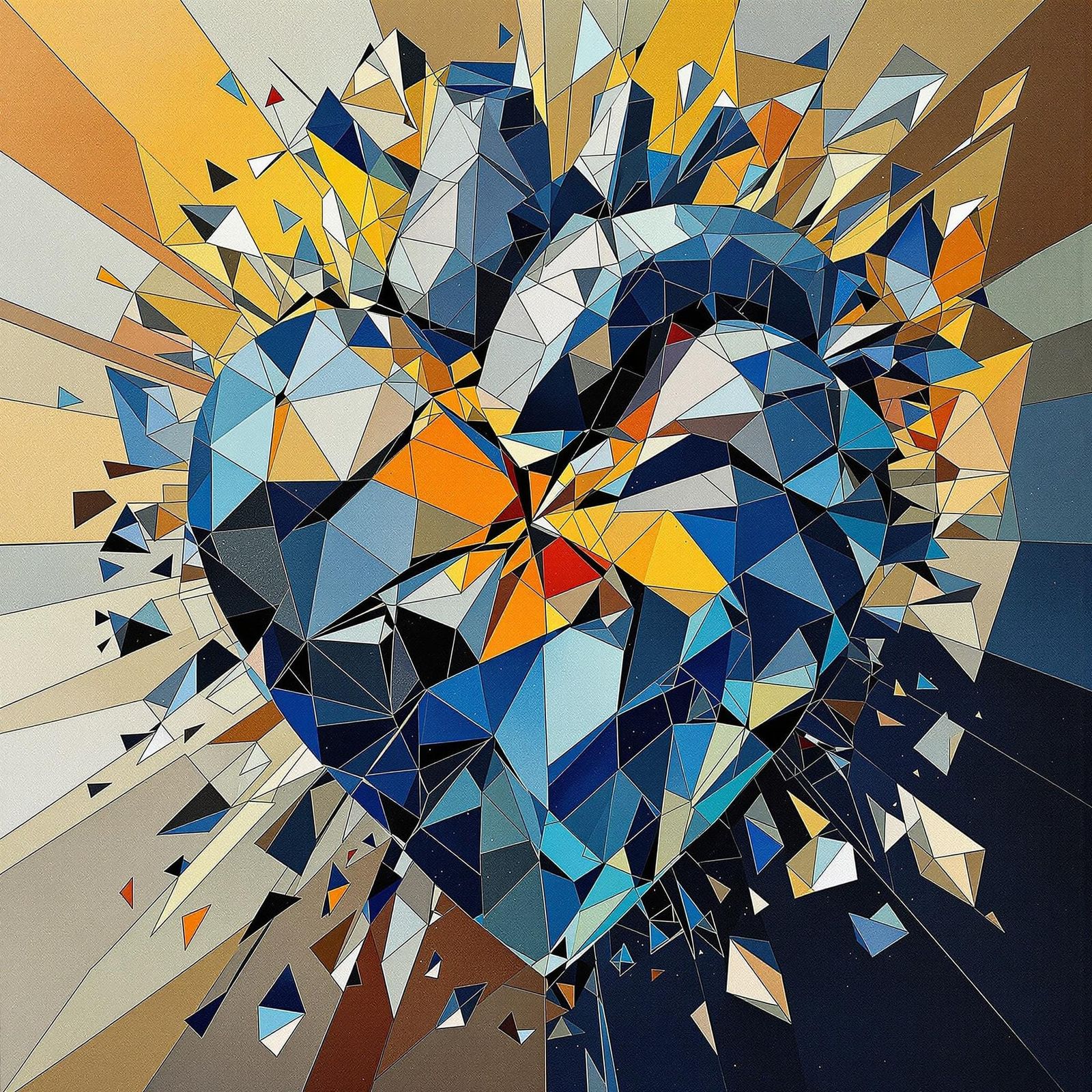 Cubist Heart Fragmentation in Monochromatic Blue