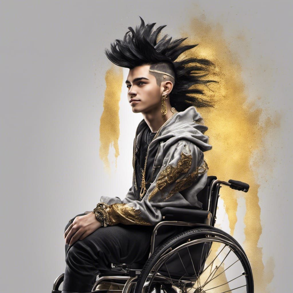 Smiling Teen with Mohawk in Wheelchair, Fantasy Art