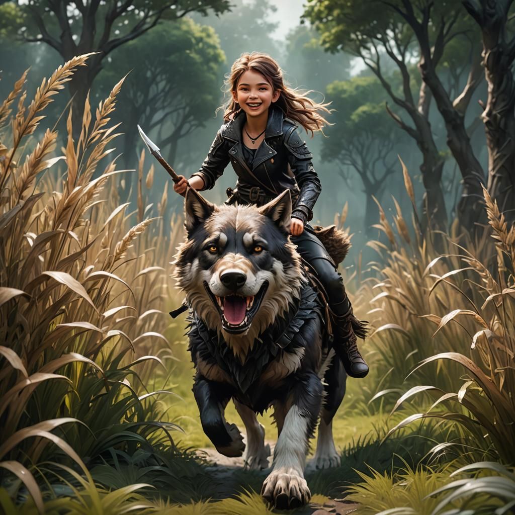 Girl on Dire Wolf: Fantasy Concept Art