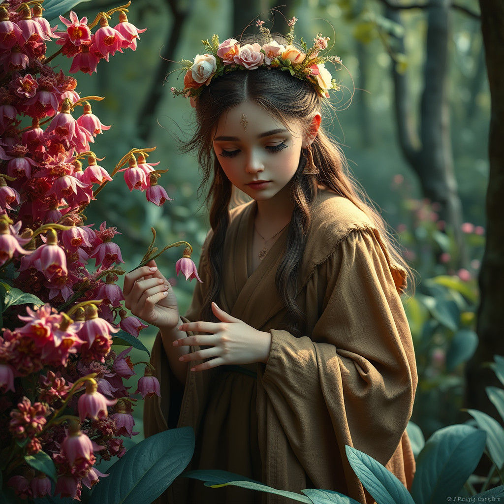 Enchanted Forest: Lady Picking Lady Slippers