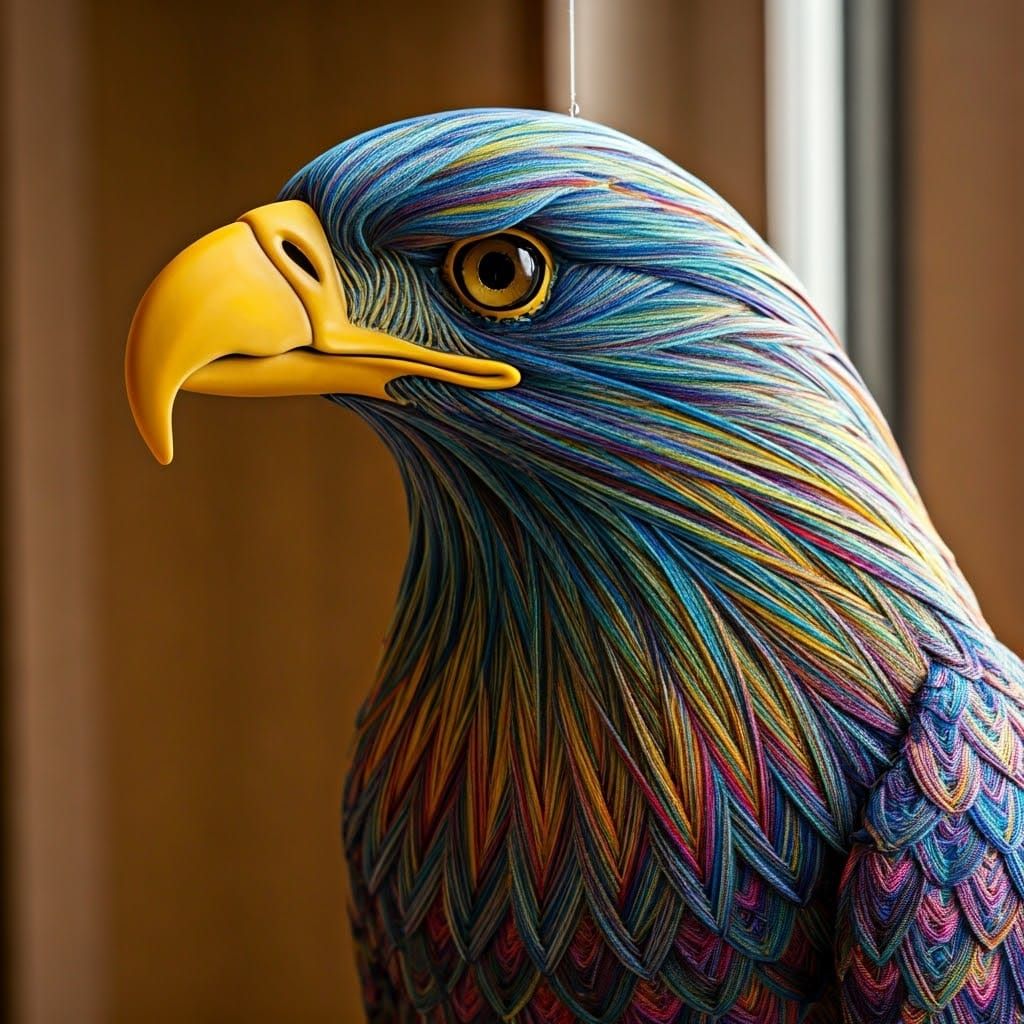 Vibrant String Eagle Sculpture in Dreamlike Style