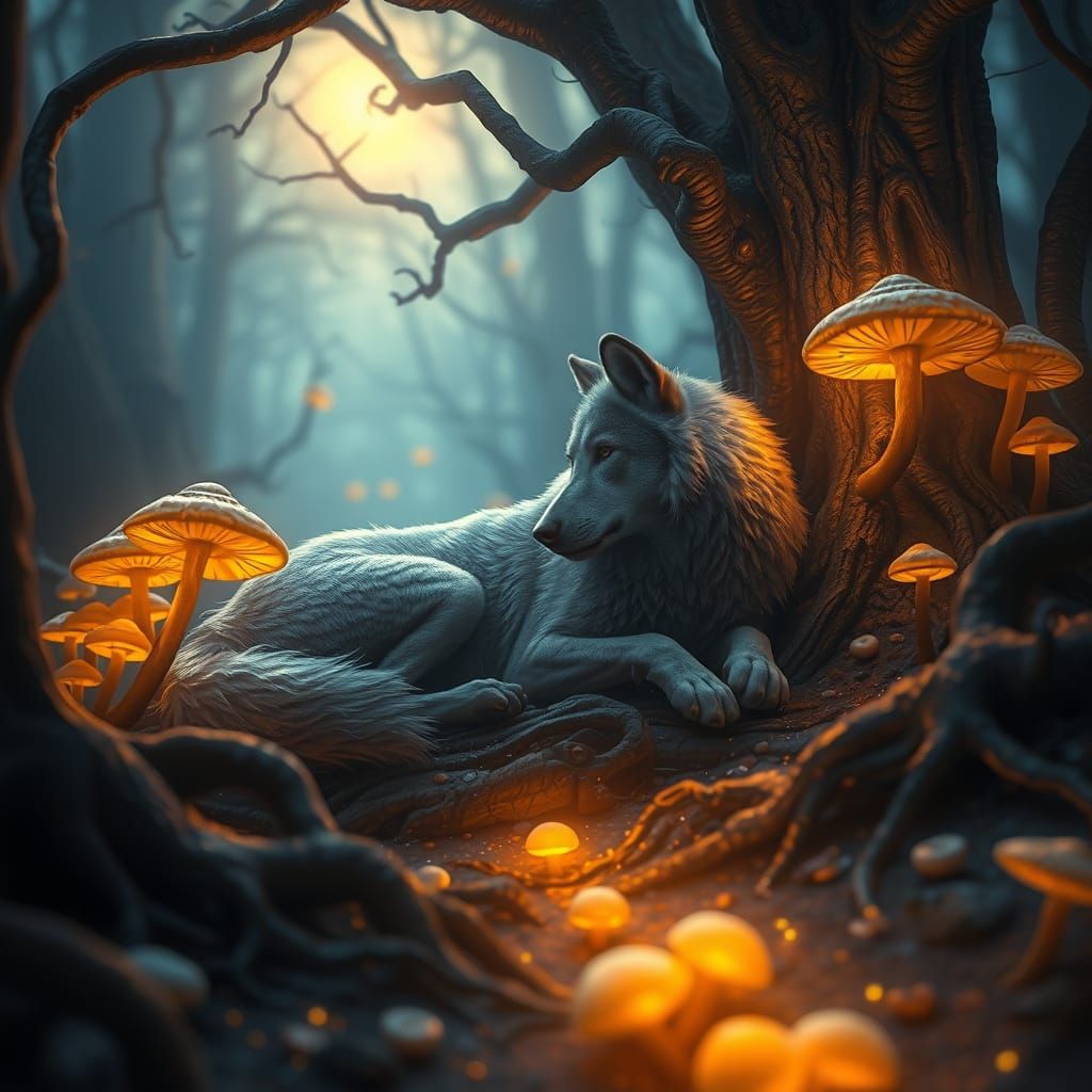 Serene Wolf in Enchanted Forest