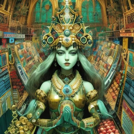 Surreal Renaissance Courtesan in Vibrant CGI Style