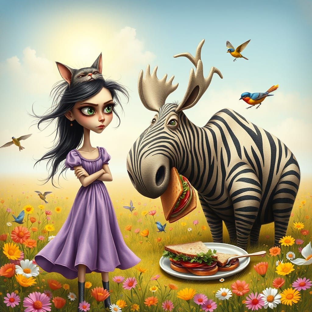 Whimsical Girl Surveys Scene with Disapproval