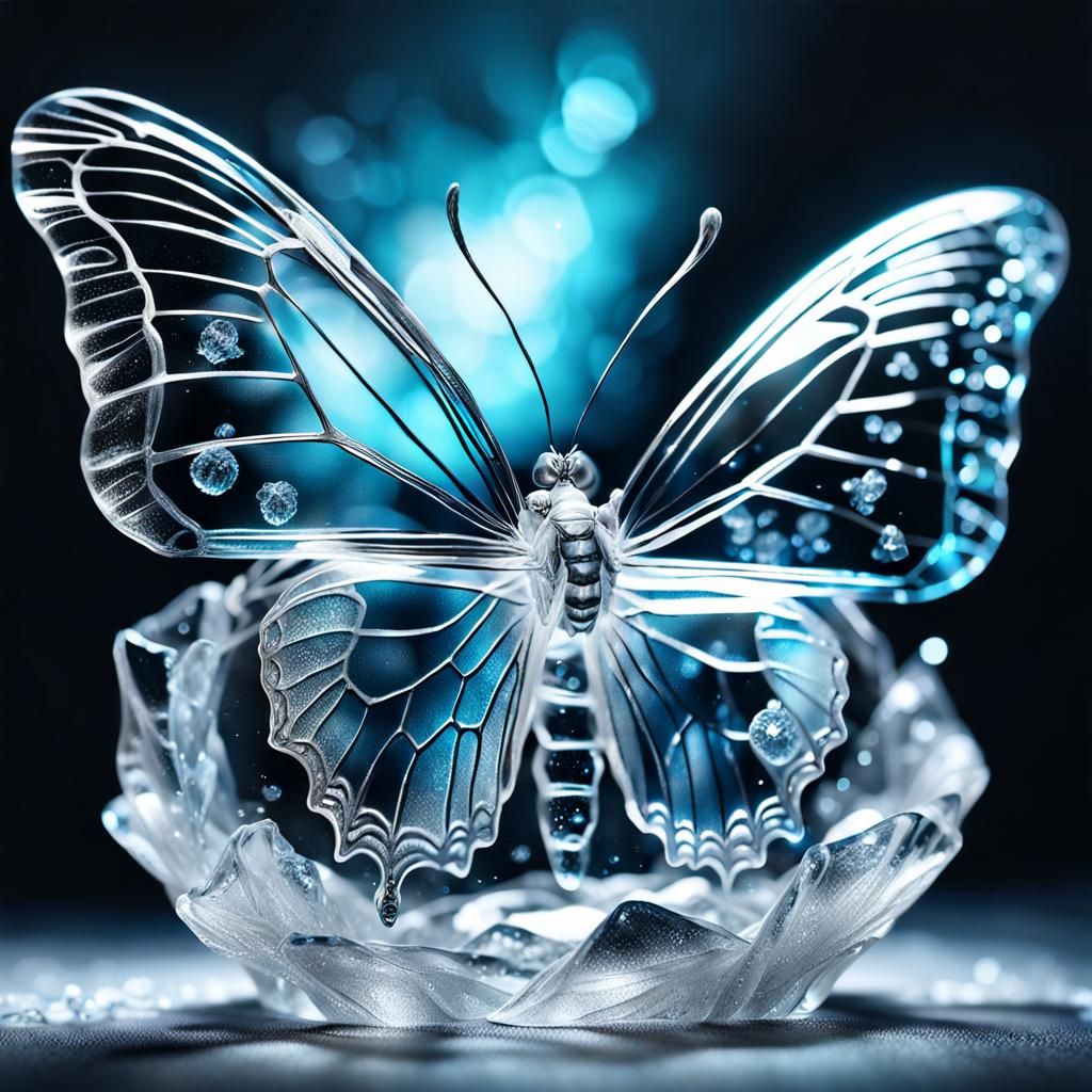 Ice Butterfly Emergence: Luminous CGI Sculpture
