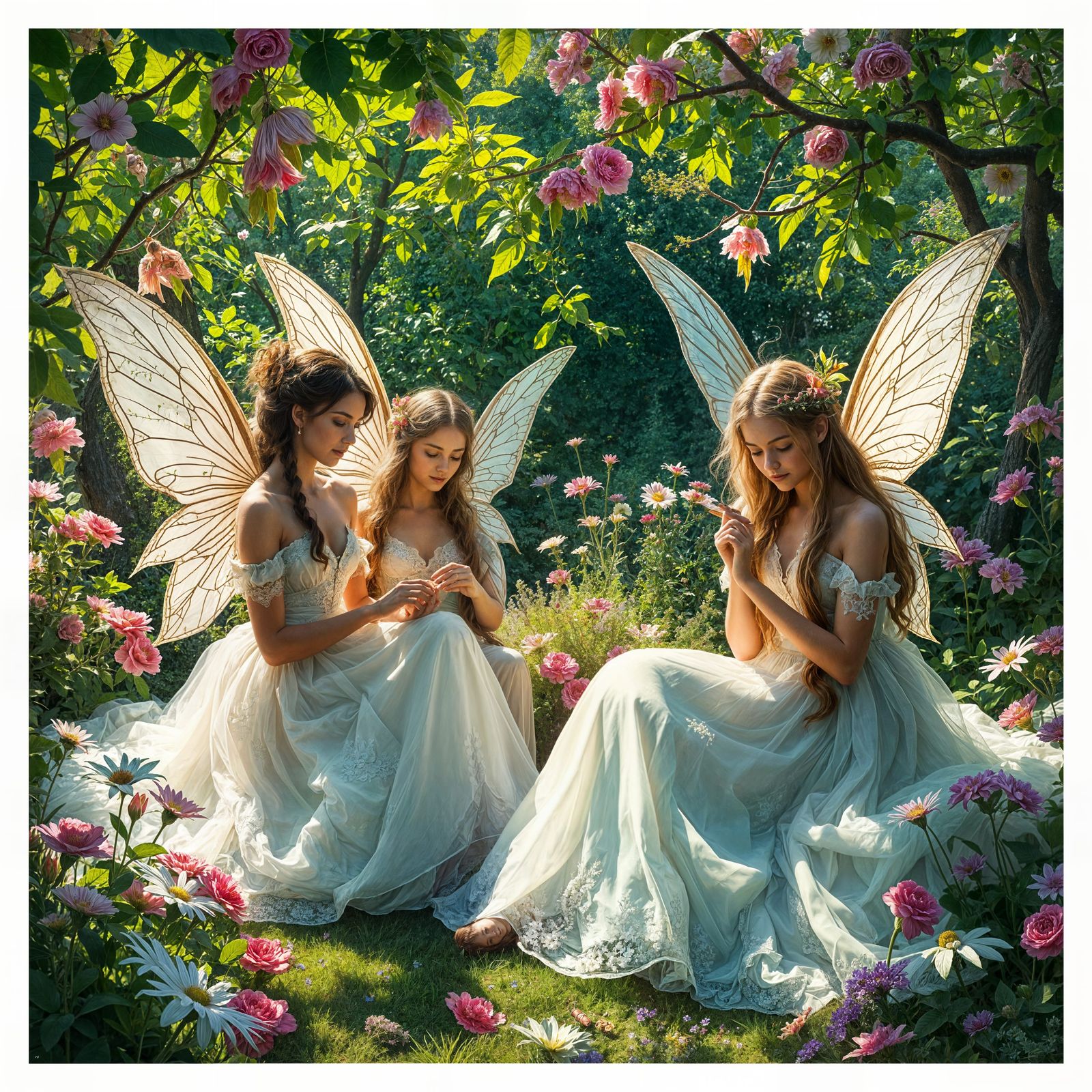Royal Fairy Maidens in a Vibrant Garden