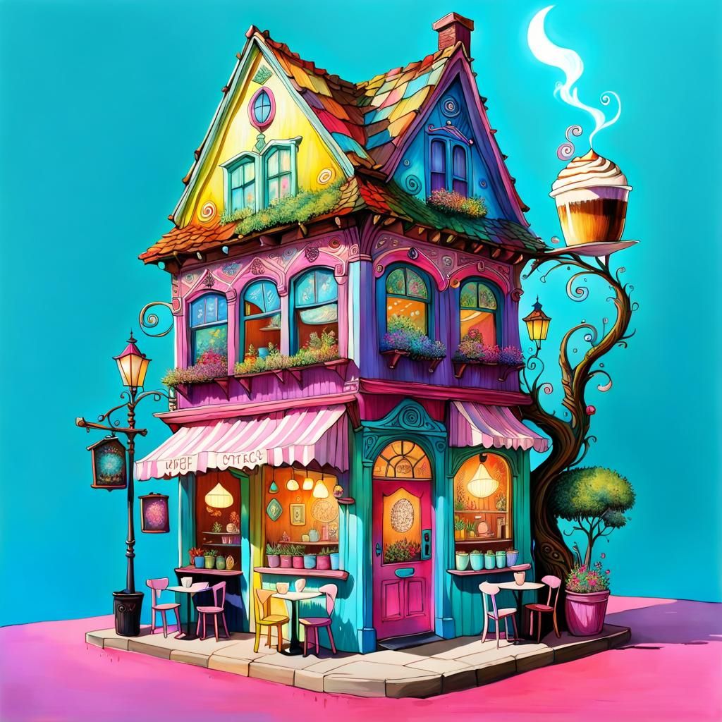 Whimsical Coffee Shop in Pop Surrealist Style