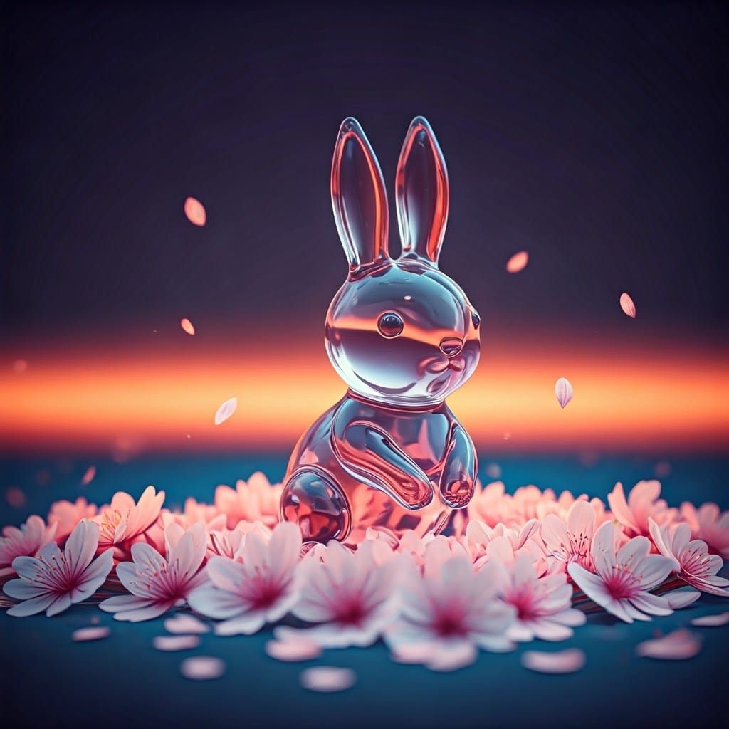 Glass Bunny in Whimsical Cherry Blossom Wonderland