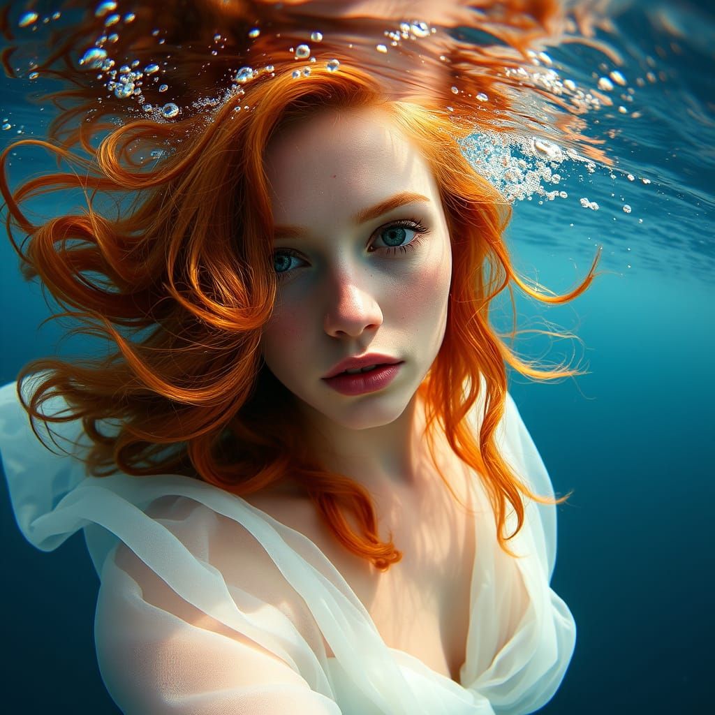 Hyperrealistic Underwater Goddess in Pacific Ocean
