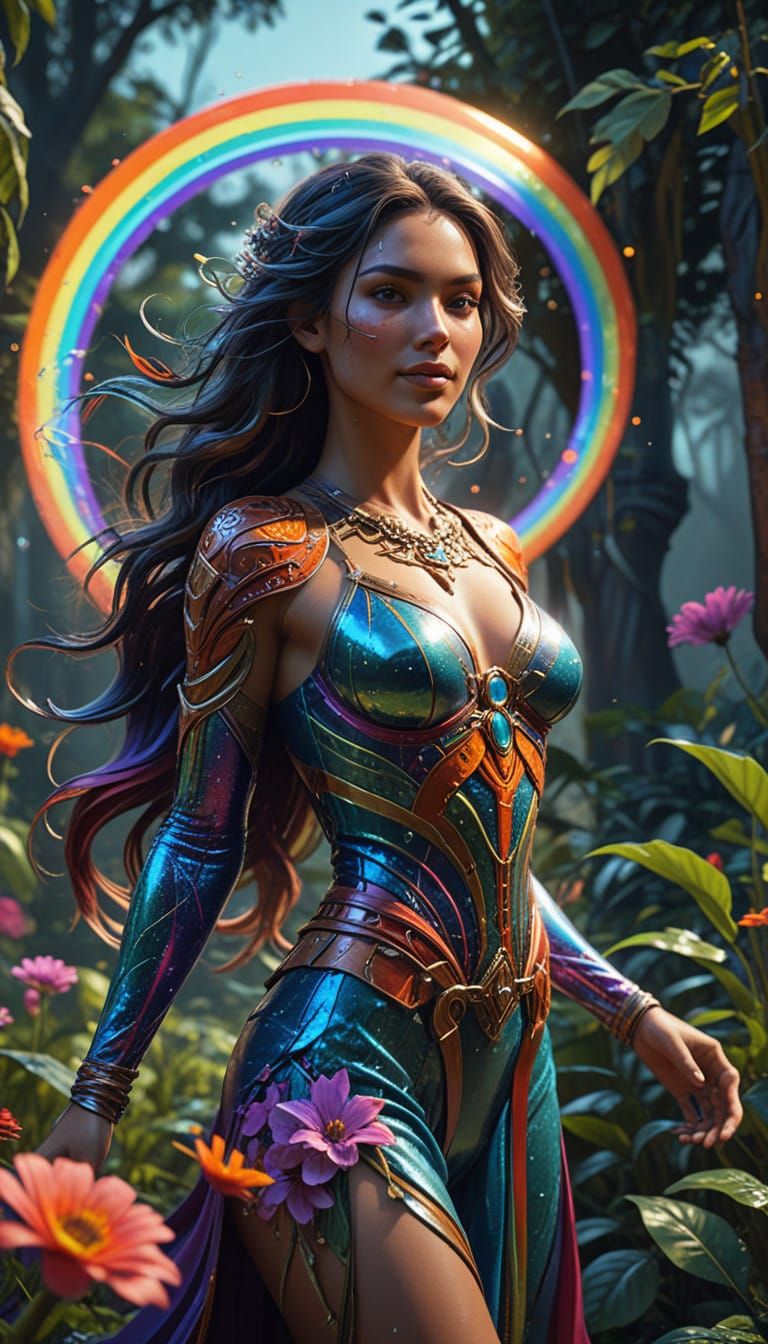 Dreamlike Portrait of a Happy Woman in a Vibrant Shanri-La