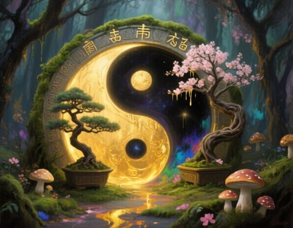 Surreal Stargate in Overgrown Forest: Post-Impressionism