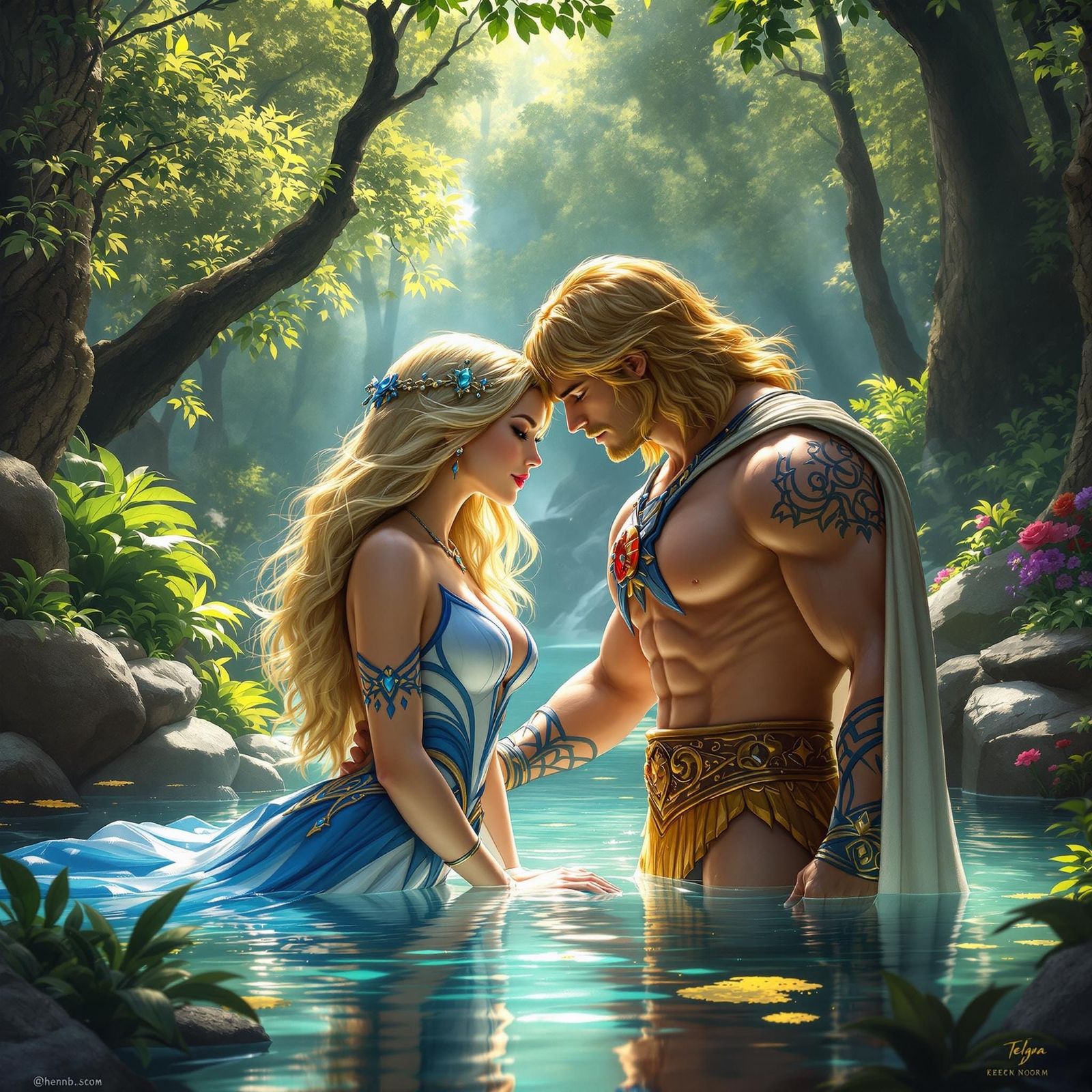 He-Man and Teela Embrace in Forest, Hyper-Realism
