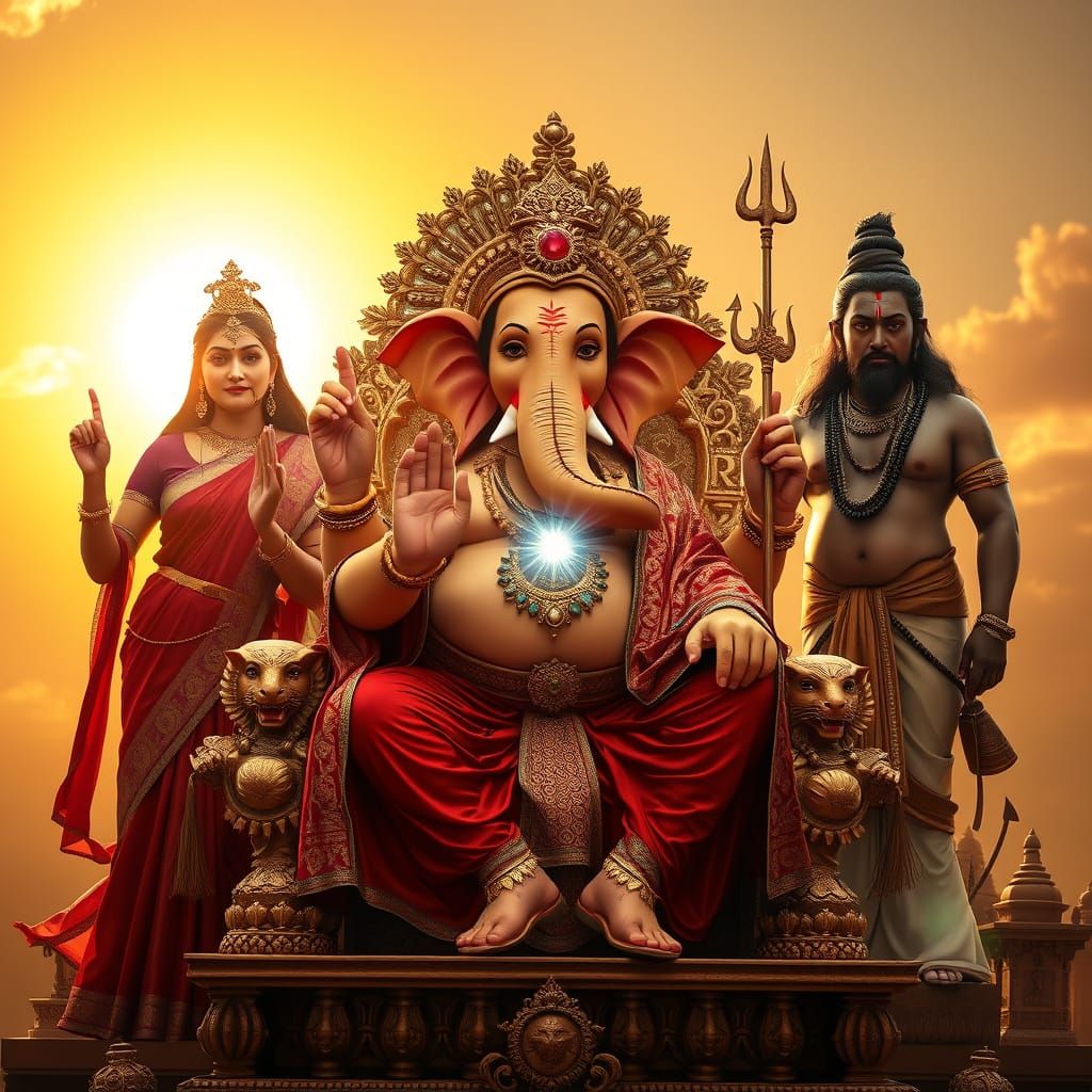 Intricately Detailed Hindu Gods in Golden Splendor