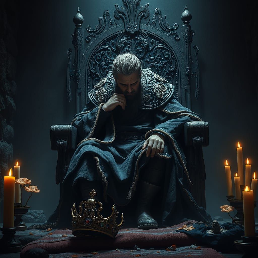 Brooding King in Faded Regalia, Throne Room Shadows