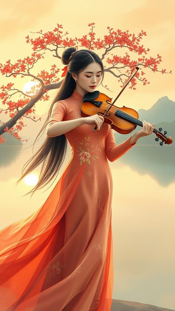 Vietnamese Maiden Serenade by a Glassy Lake