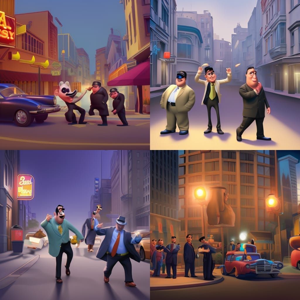 Mafia Bank Robbery in Hollywood: Pixar-Style 3D Art