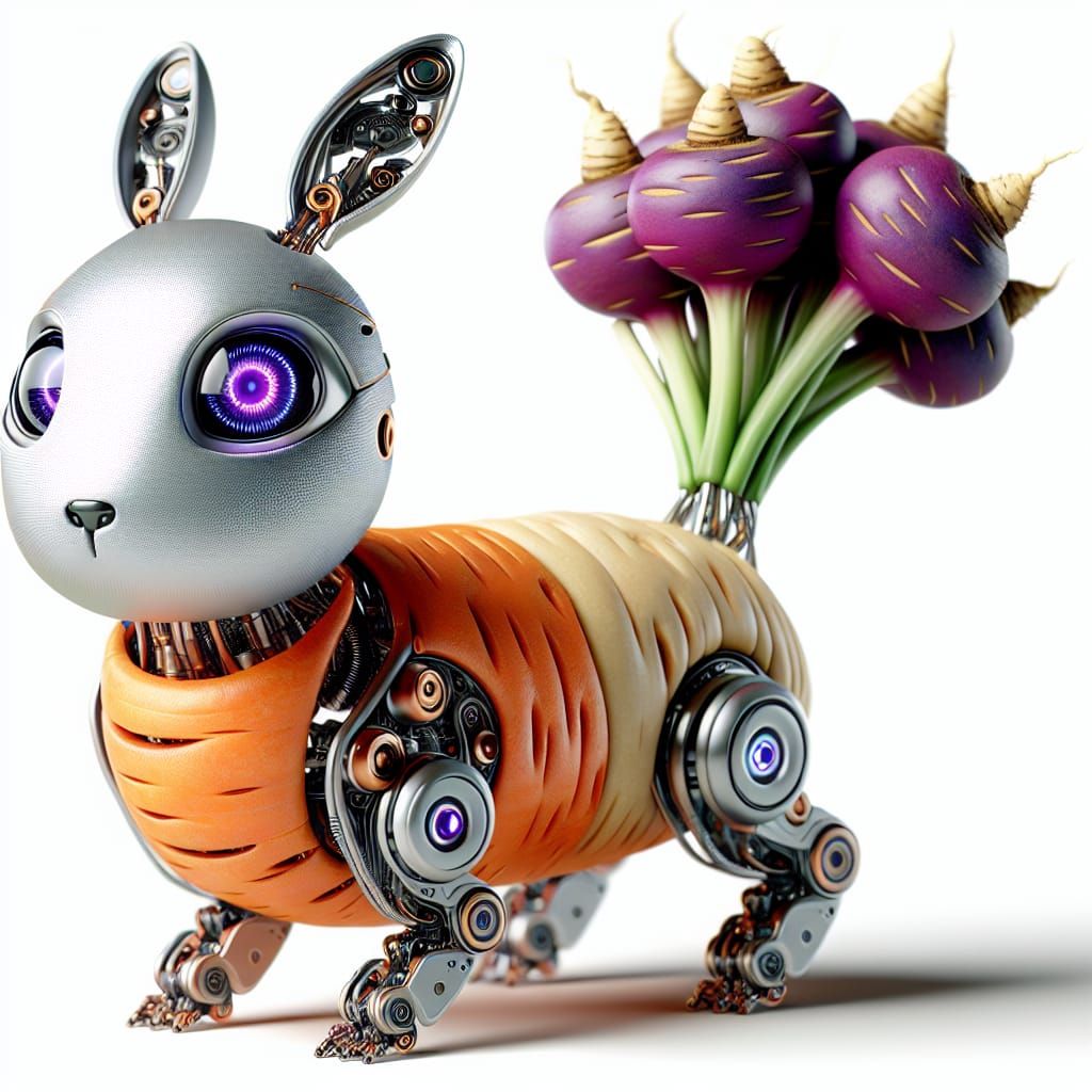 Robotic Bunyip Carrot Parsnip Hybrid with Purple Eyes
