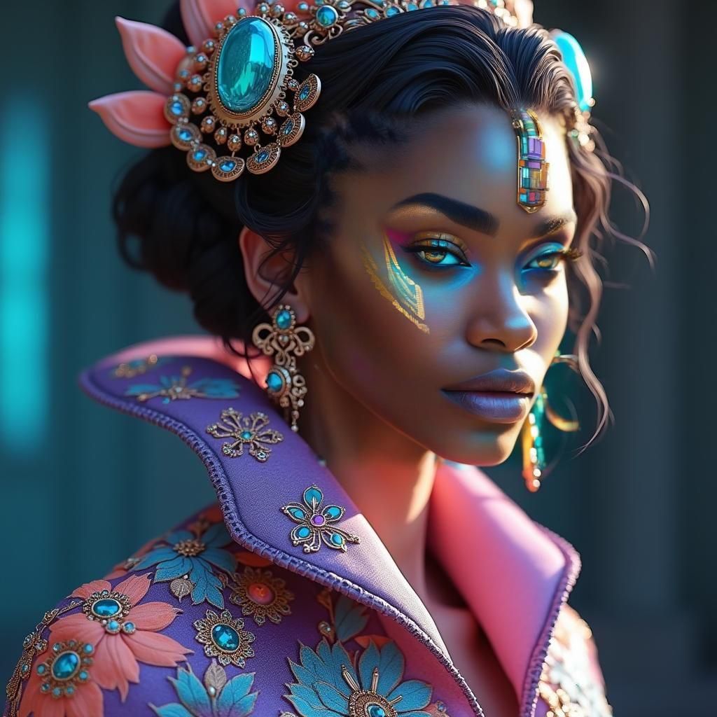 Futuristic Portrait of Woman in Detailed Clothing