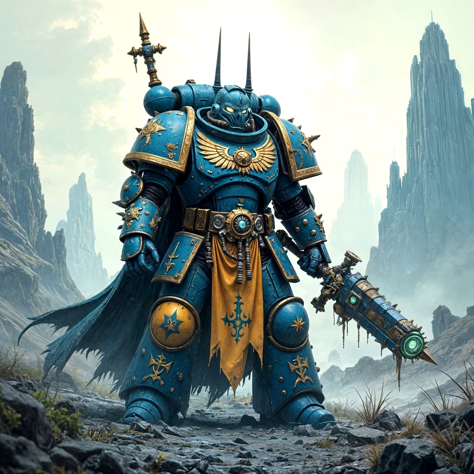 Chaos Space Marine in Warp Landscape Digital Painting