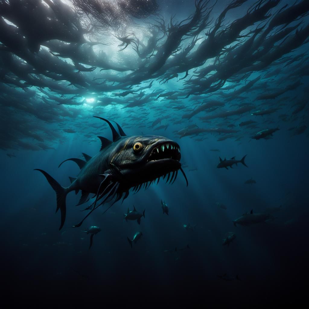 Terrifying Sea Demons Swim Silently, 3D Digital Art