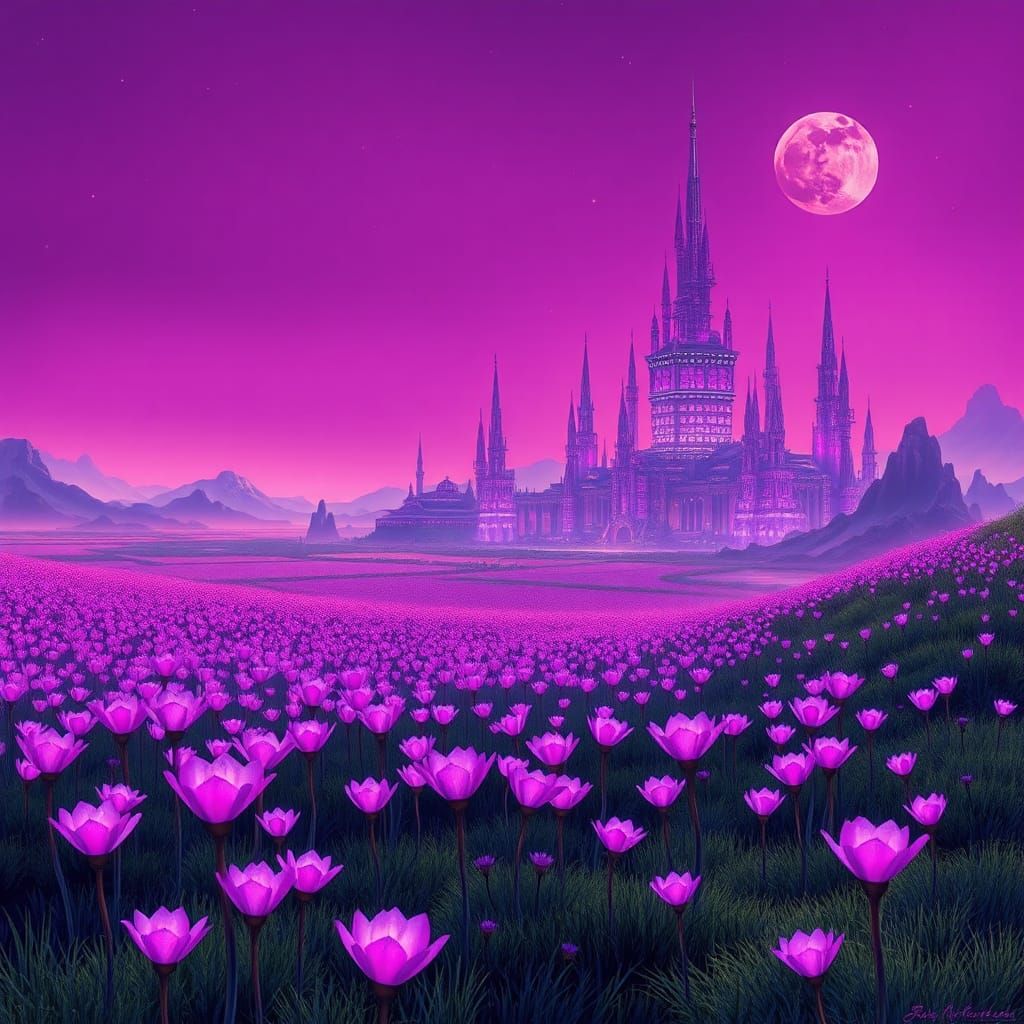 Futuristic Purple Alien City, Art Nouveau Style