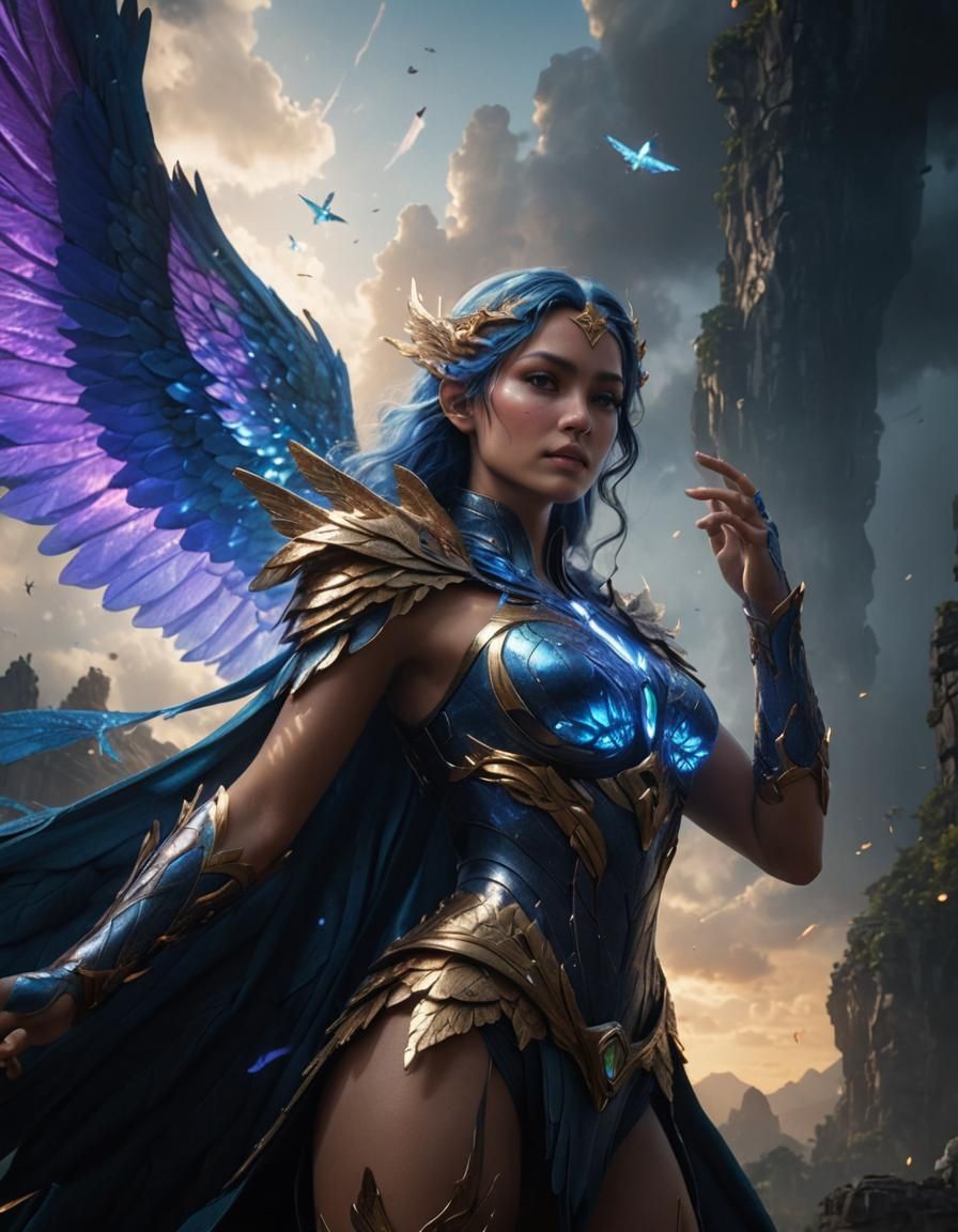 Winged Woman Soaring Through the Sky