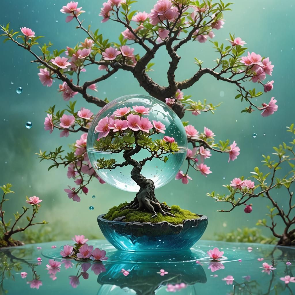 Bonsai in Glass Orb: Dreamlike Matte Painting