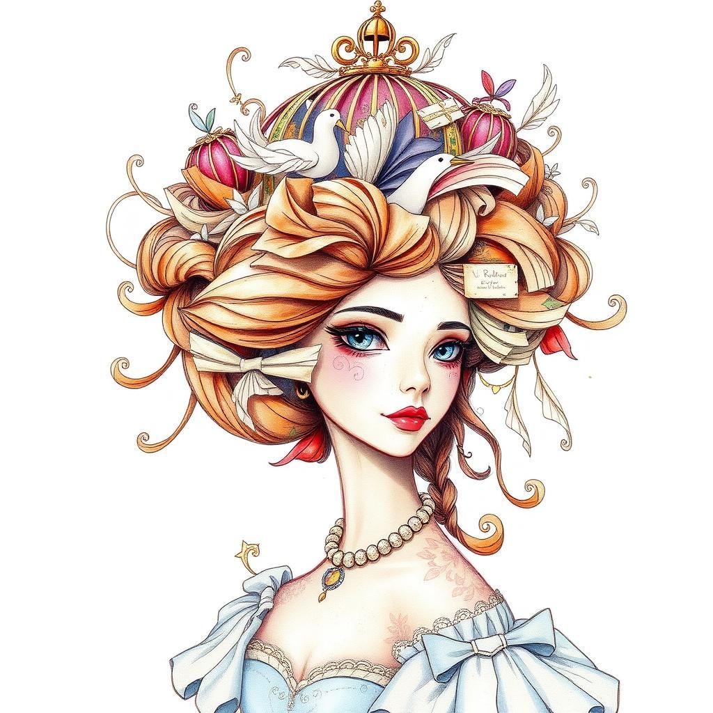 Princess with Ornate Papercraft Baroque Hairstyle