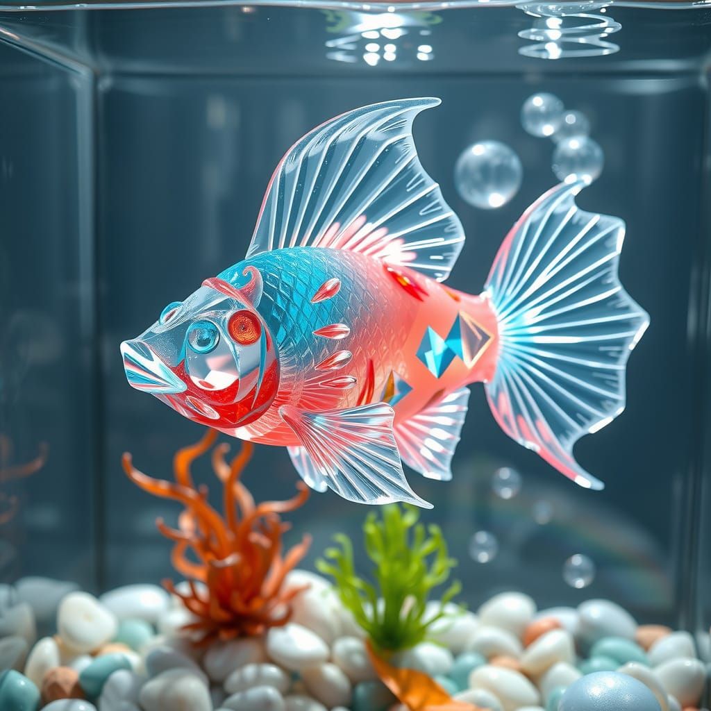 Crystal Glass Koi Fish in Sunlit Tank
