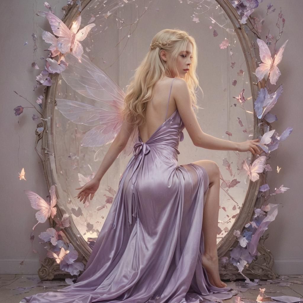 Blond Fairy in Shattered Mirror Landscape