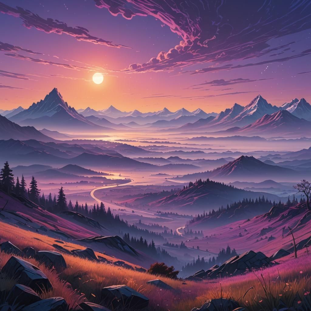 Ethereal Dawn Radiates Light in Fantasy Landscape