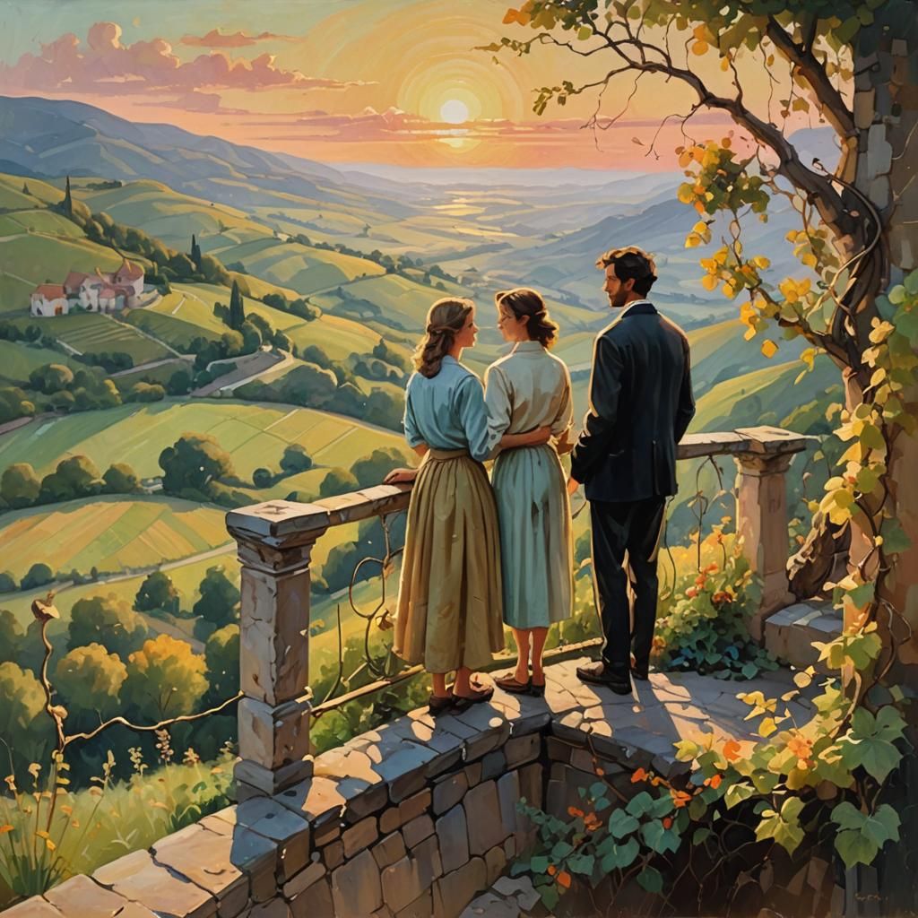 Romantic Comedy Scene in Impressionist Style