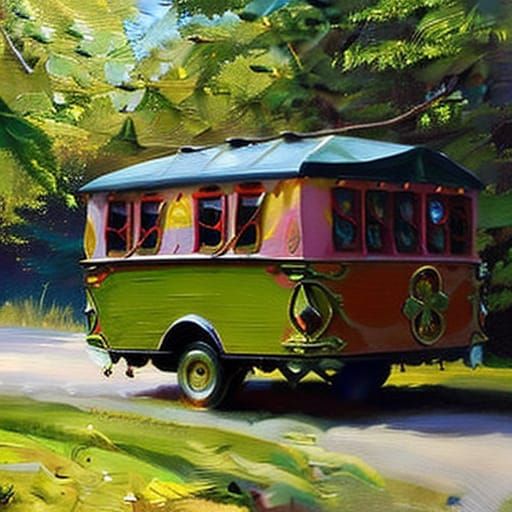 Bohemian Gypsy Caravan Wagon in Rococo Forest