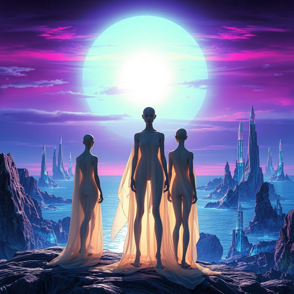 Alien Twilight Ceremony with Androgynous Figures