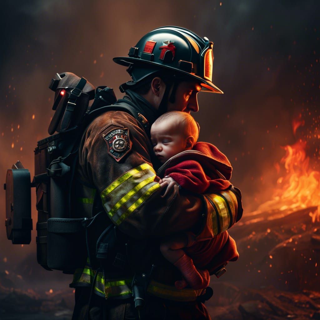 Firefighter's Embrace: Rescue in a Burning World