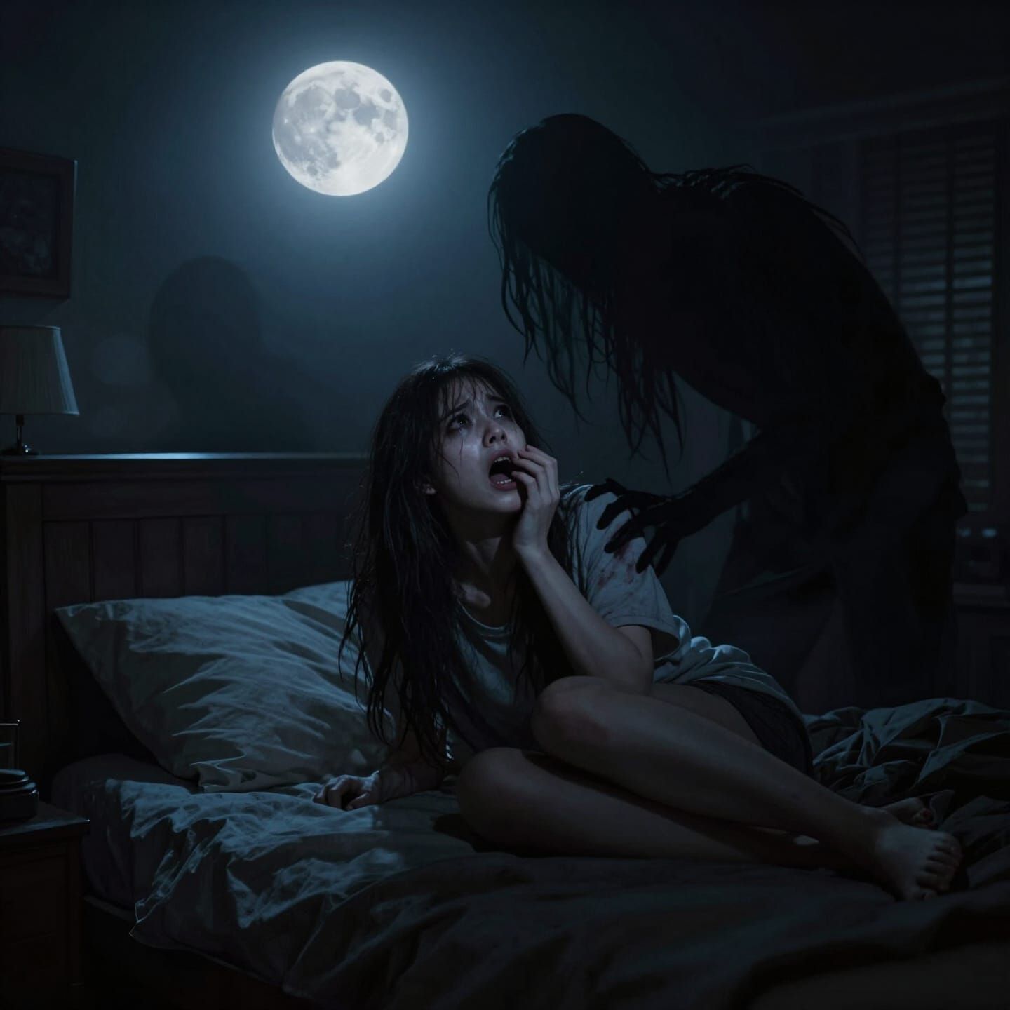 Terrifying Sleep Paralysis Scene in Eerie Moonlight