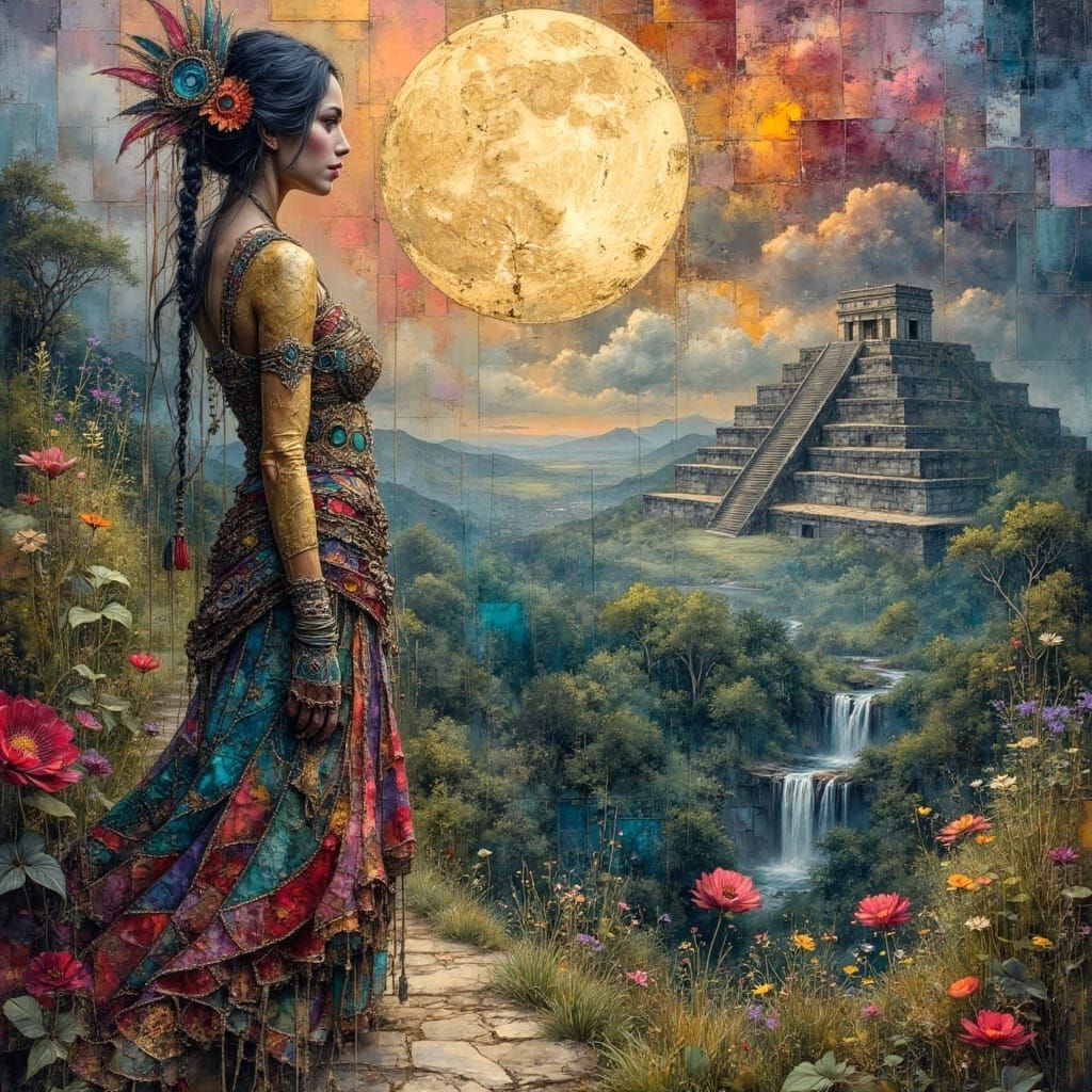 Mayan Warrior in Surreal Oil Painting