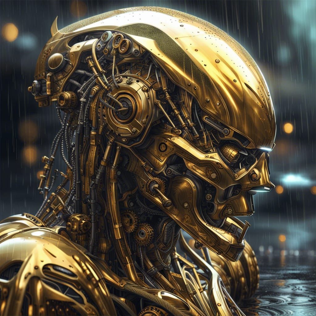 Golden Robot Car in Sci-Fi City