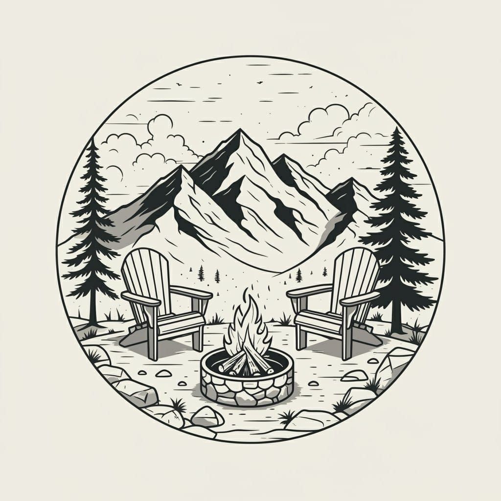 Minimalist Camping Scene Outline