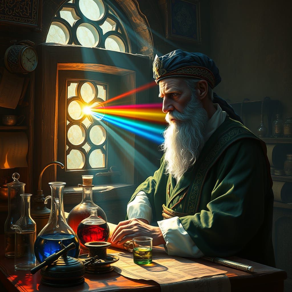Islamic Alchemist Unveiling Secrets Through Prism Light