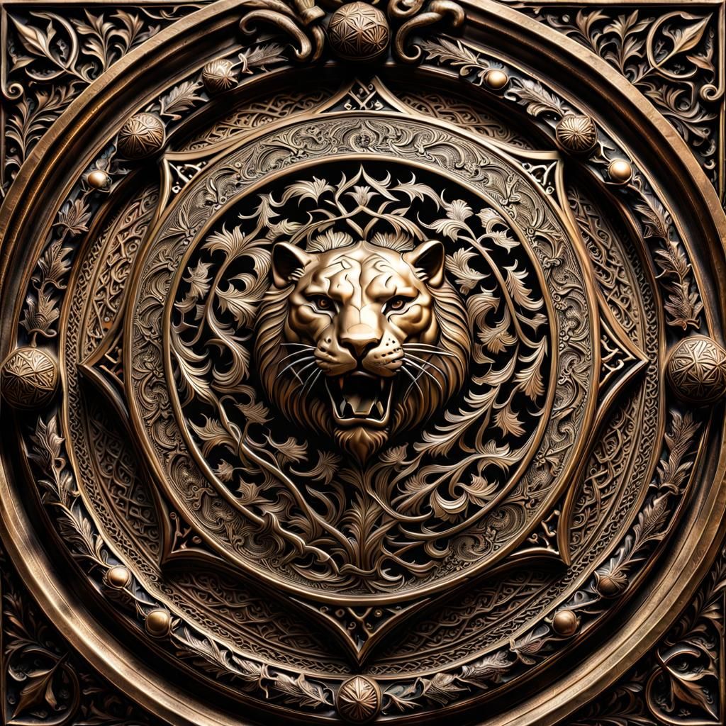 Bronze Shield with Panther and Thistle Filigree