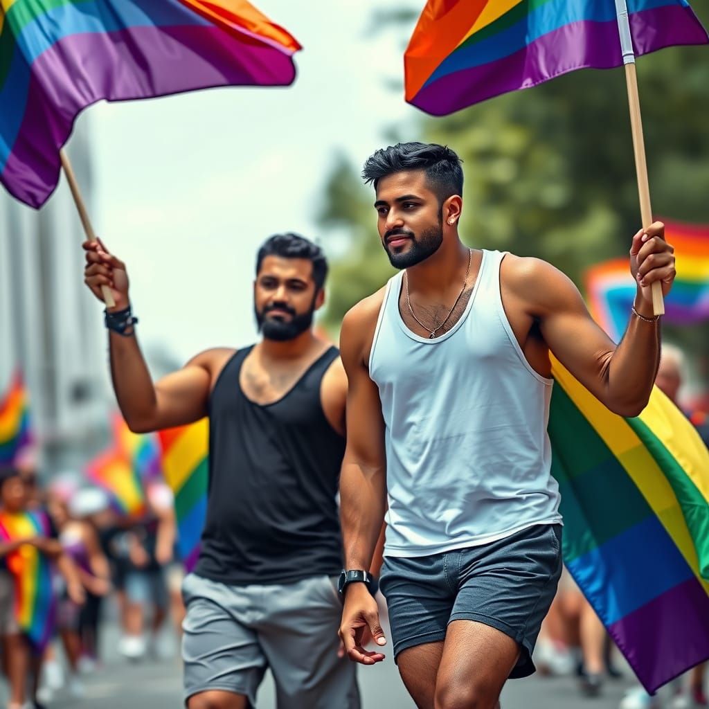 Diverse Gay Lovers Celebrate Pride