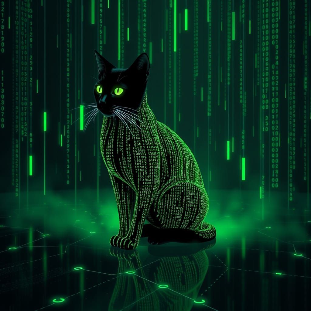 Cyberpunk Cat Glitch Art in Digital Cyberspace