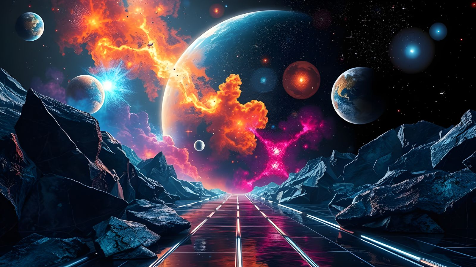 Abstract Cubist Universe in Glass Style