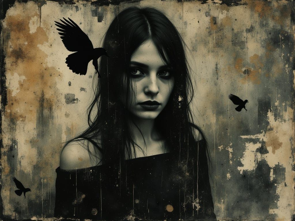 Ethereal Gothic Woman Portrait in Psychedelic Style