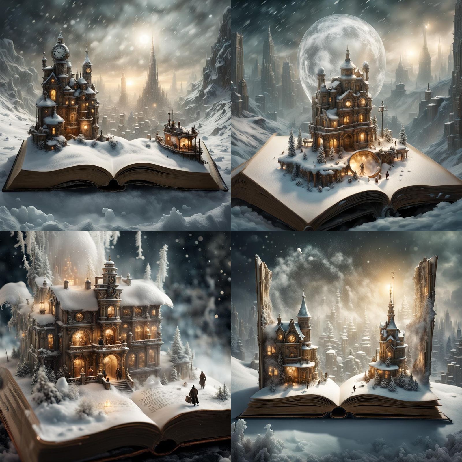 Steampunk City Emerges from Book, Digital Illustration