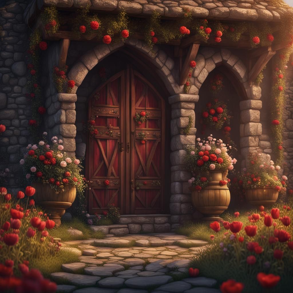 Romantic Medieval Scene with Loving Couple, Digital Art